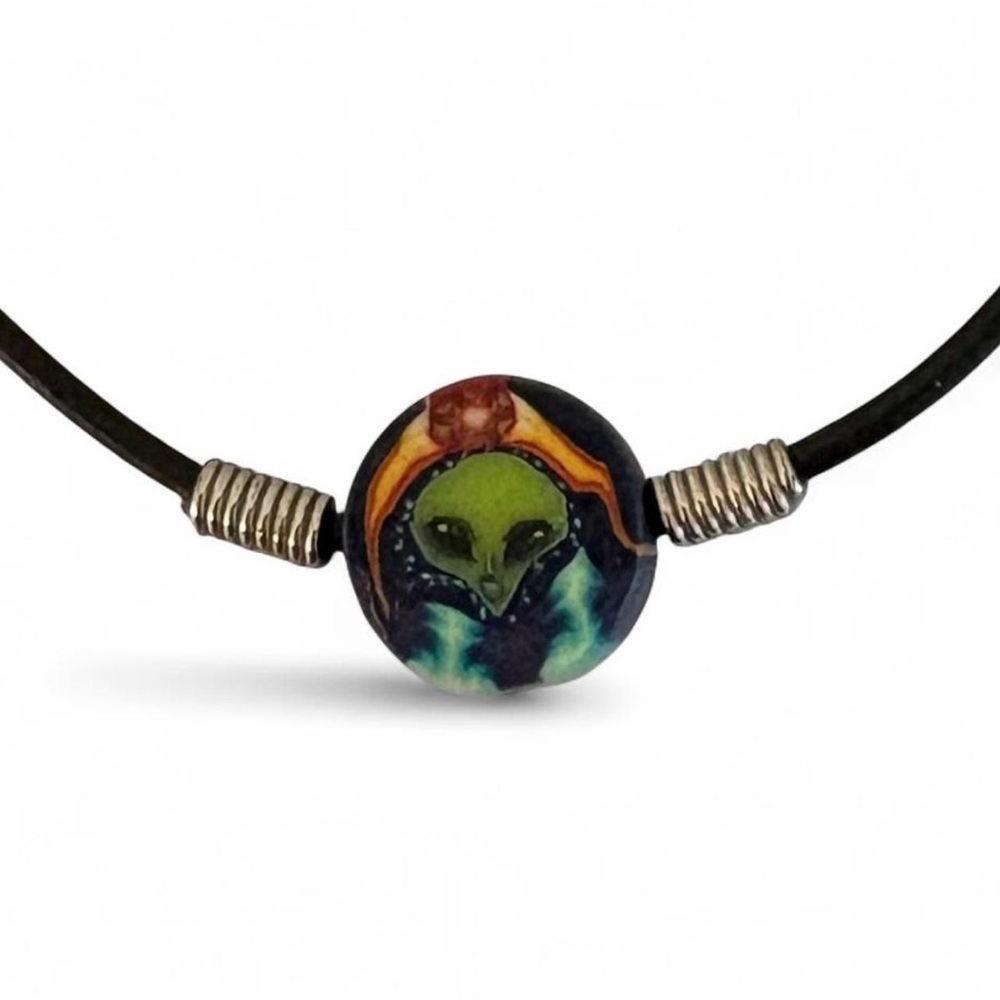 Vintage 90s Alien Clay Bead Anklet